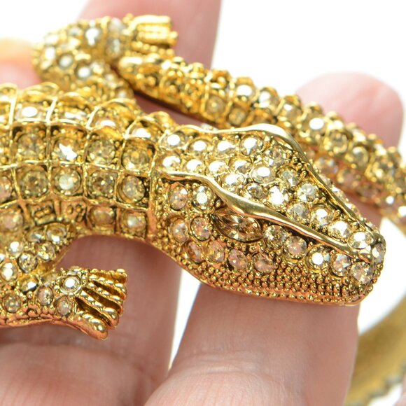 Oscar de la Renta Gold-tone Crystal Alligator Cuff Bracelet - Picture 9 of 10